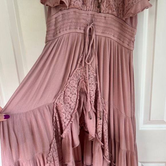 Free People Dusty Pink Cottagecore Boho Ruffle Tiered Maxi Dress Size L - Picture 6 of 15